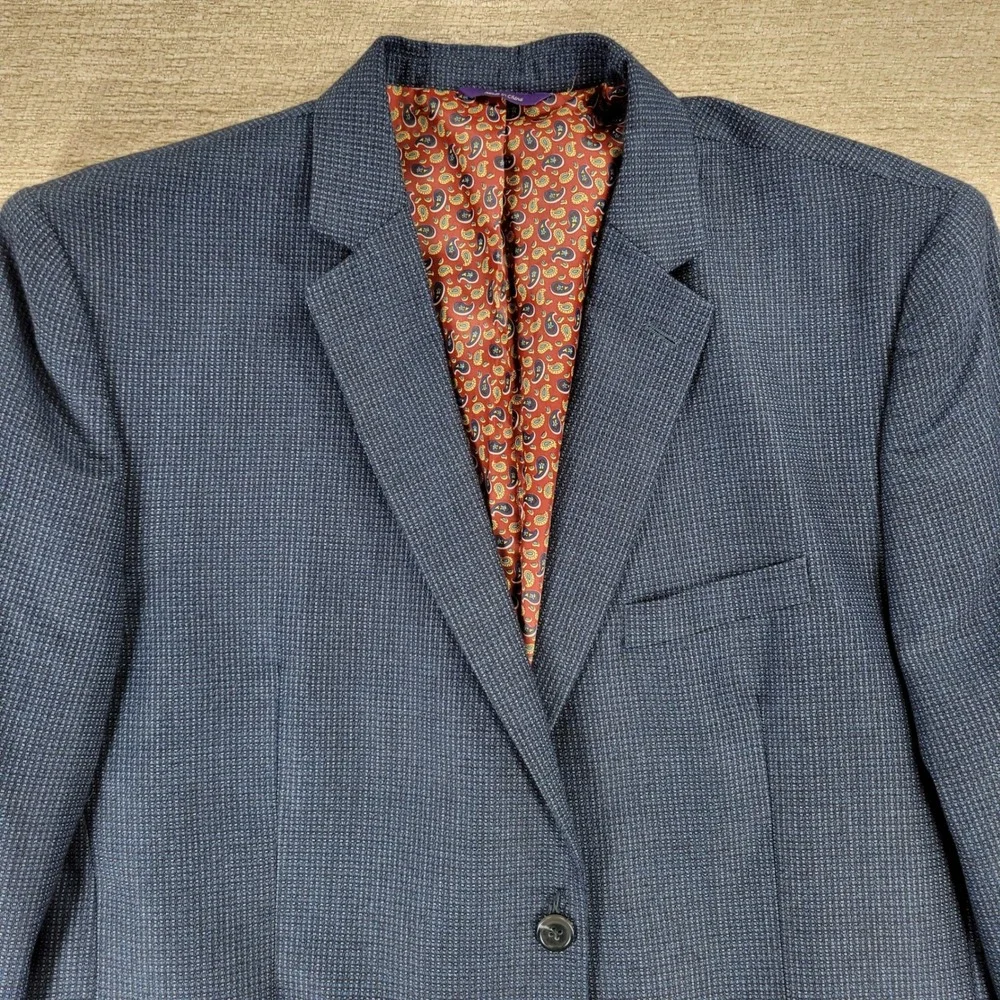 Alan Flusser Blazer Jacket XXL Mens Navy Micro Check Paisley Lined Sport Coat
